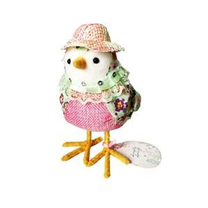 KMart Simply Springs Easter Fabric Bird Pink Plaid Green Bonnet Spritz 6.5" High